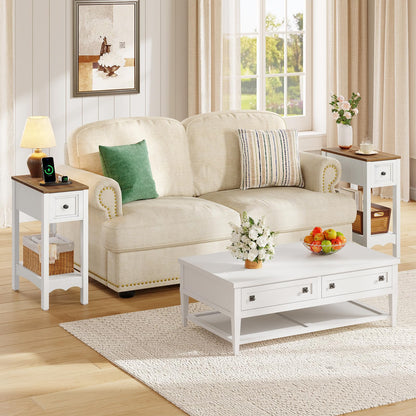 HOOBRO Farmhouse Narrow End Table with Storage Drawer, for Living Room