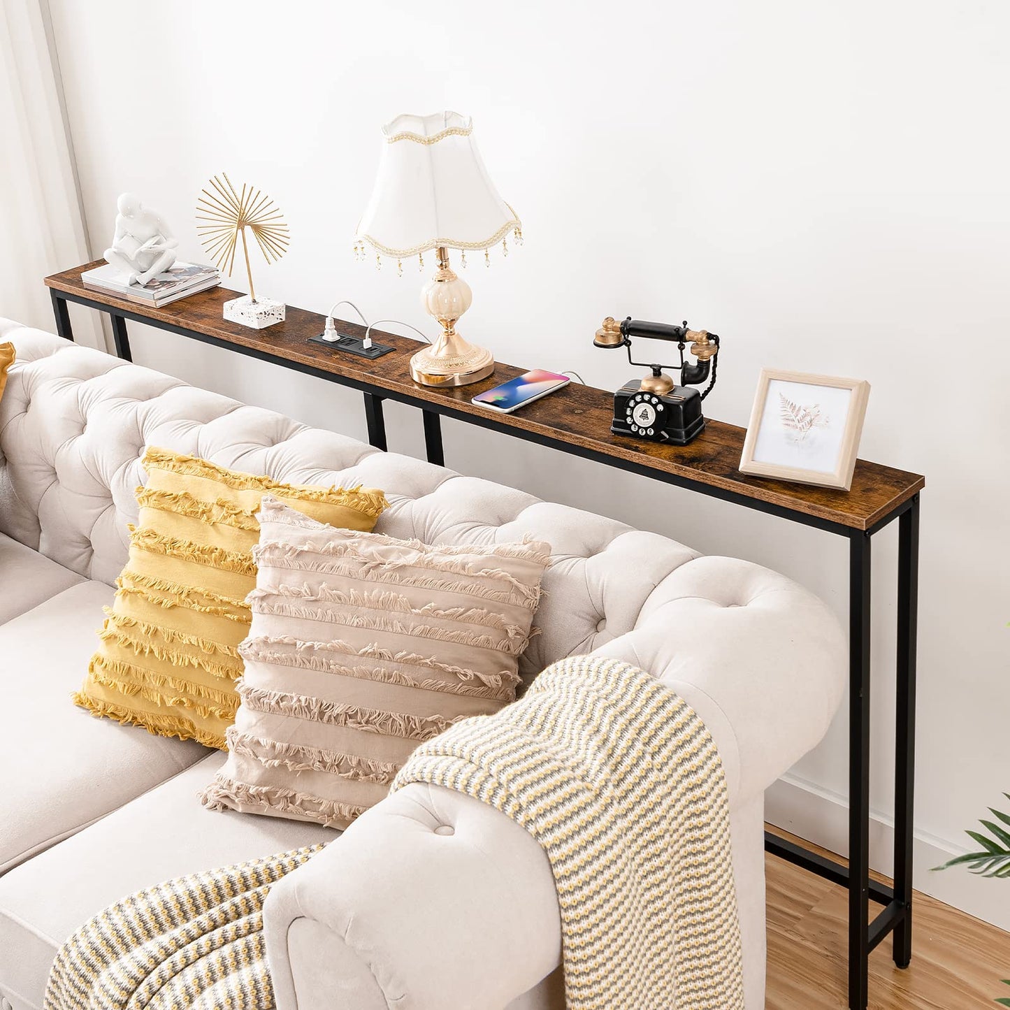 HOOBRO 70.9-inch Narrow Console Table with Charging Station