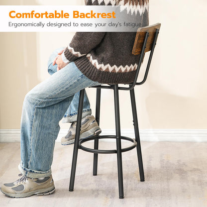 HOOBRO Retro Brown 25.2-inch Round Bar Stools with Backrest / 2PICS