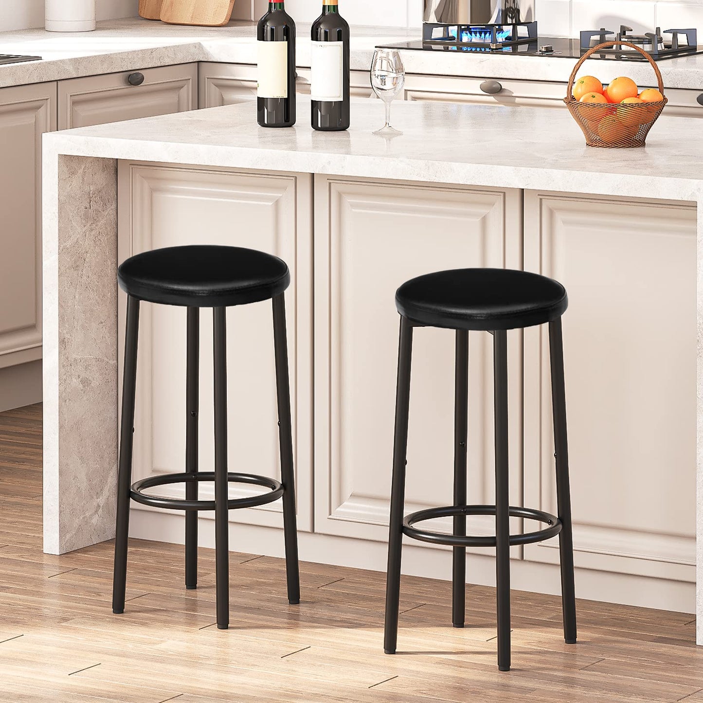 HOOBRO Black 25.6-inch PU Upholstered Bar Stool with Footrest /2PICS