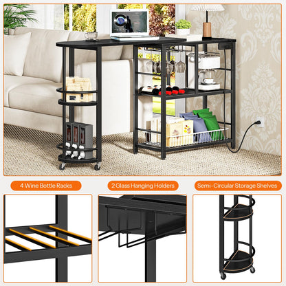 HOOBRO 3-Tier L-Shaped Corner Bar Table with Charging Station
