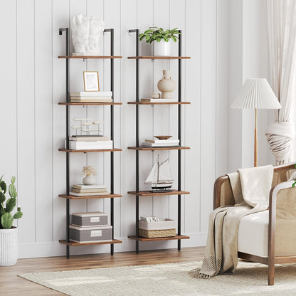 HOOBRO Retro Brown DIY 5-Tier Wooden Trapezoidal Shelf