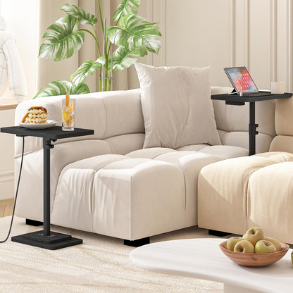 HOOBRO Adjustable Height End Table, 360° Swivel Narrow Side Table with Charging Station, Narrow Sofa Bedside Table for Small Space, Living Room, Bedroom, Black BB425UBZ01