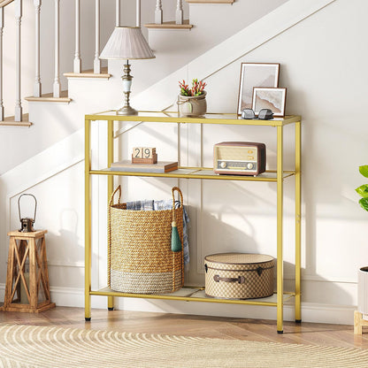 HOOBRO 29.5-inch Gold Triple Tempered Glass Narrow Console Table
