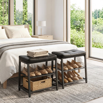 HOOBRO Shoe Bench with 2-Tier Storage Rack, Shoe Storage Bench, Black