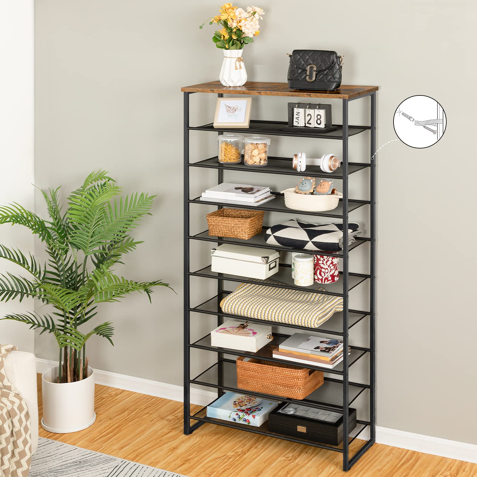 HOOBRO 29.5 inch L 10-Tier Shoe Rack Holds 36-40 Pairs of Shoes