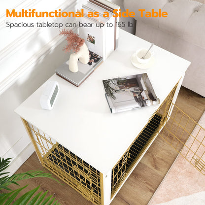 HOOBRO White 38.6-inch Wooden Double Door Large Indoor Dog Cage with Pull-out Tray