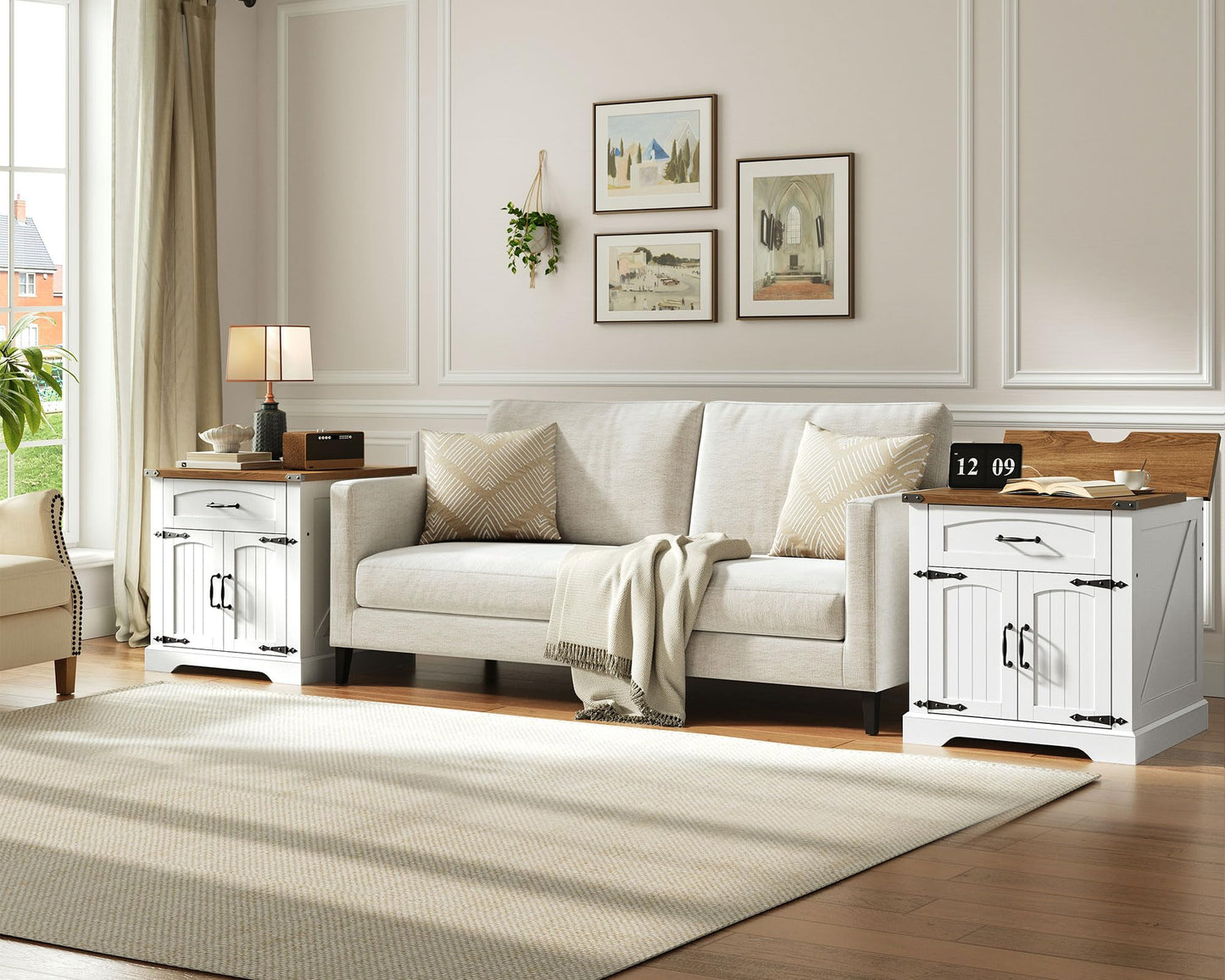 HOOBRO 23.6-inch Farmhouse End Tables with Charging Station