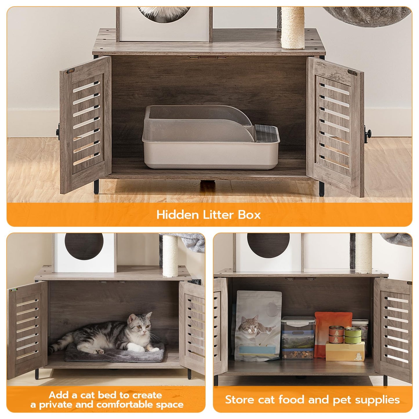 HOOBRO Wooden Cat Tree with Litter Box Enclosure