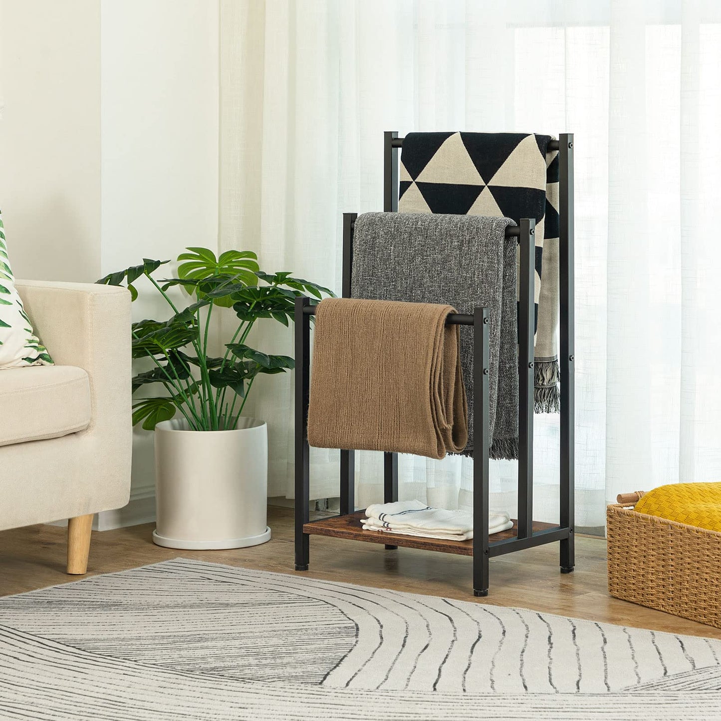 HOOBRO Retro Brown Freestanding Towel Drying Rack (3-Tier)