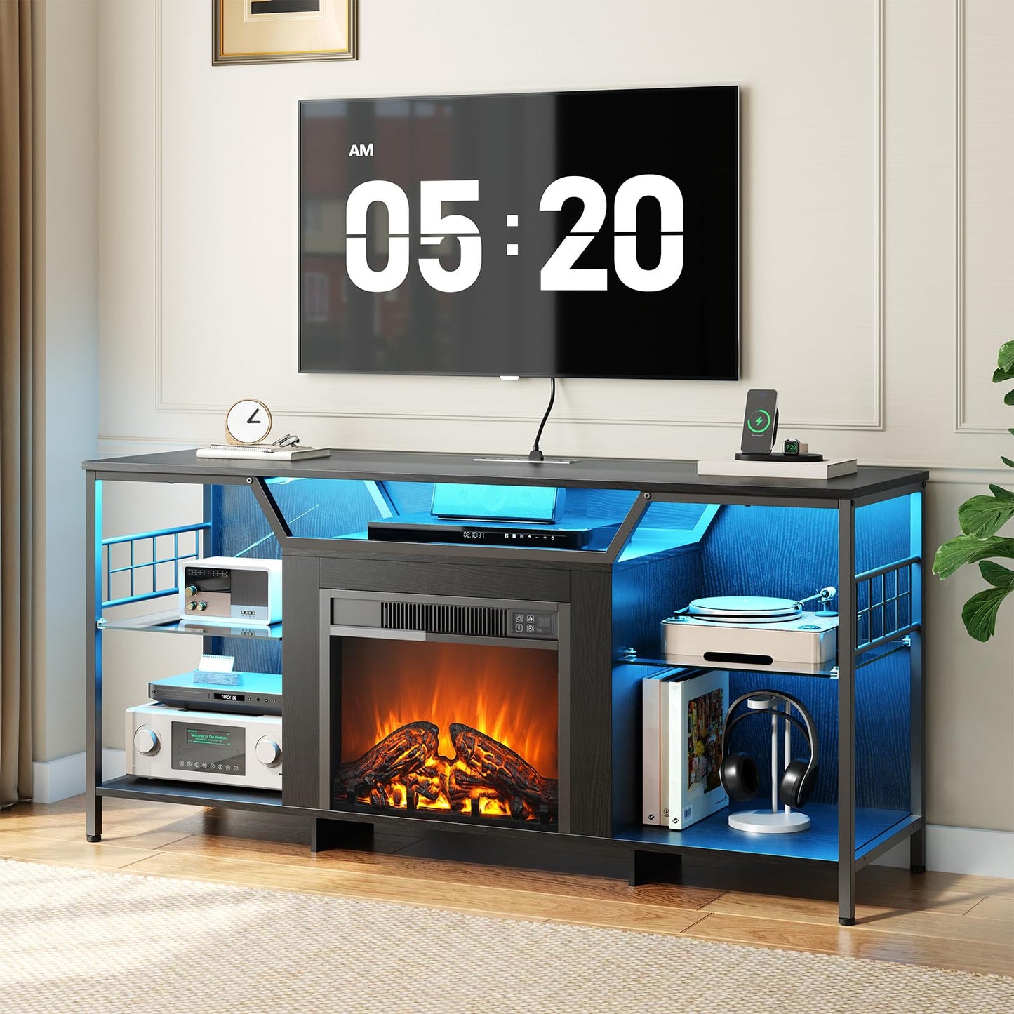 HOOBRO Fireplace TV Stand with LED Lights for TVs up to 65 Inch