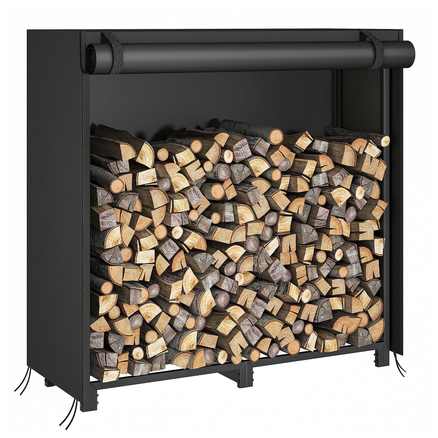 HOOBRO 4FT Adjustable Firewood Rack with 2 Hooks & Cover