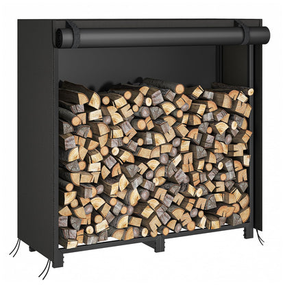 HOOBRO 4FT Adjustable Firewood Rack with 2 Hooks & Cover