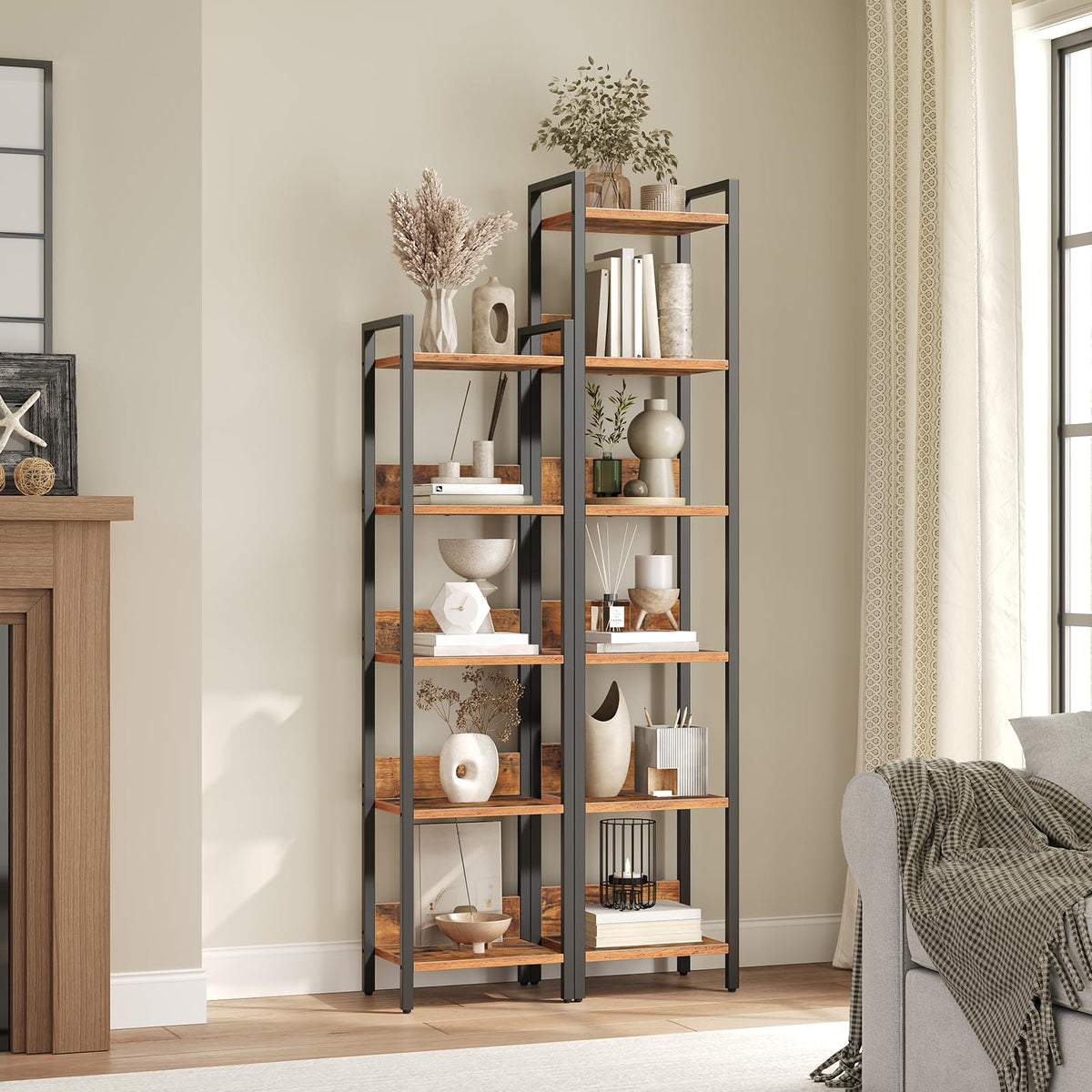 HOOBRO Bookshelf, 5-Tier Bookcase, Standing Book Shelf for Small Space, Storage Shelf Organizer, Rustic Brown and Black