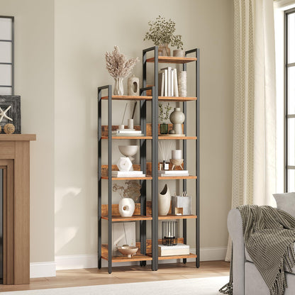 HOOBRO Bookshelf, 5-Tier Bookcase, Standing Book Shelf for Small Space, Storage Shelf Organizer, Rustic Brown and Black
