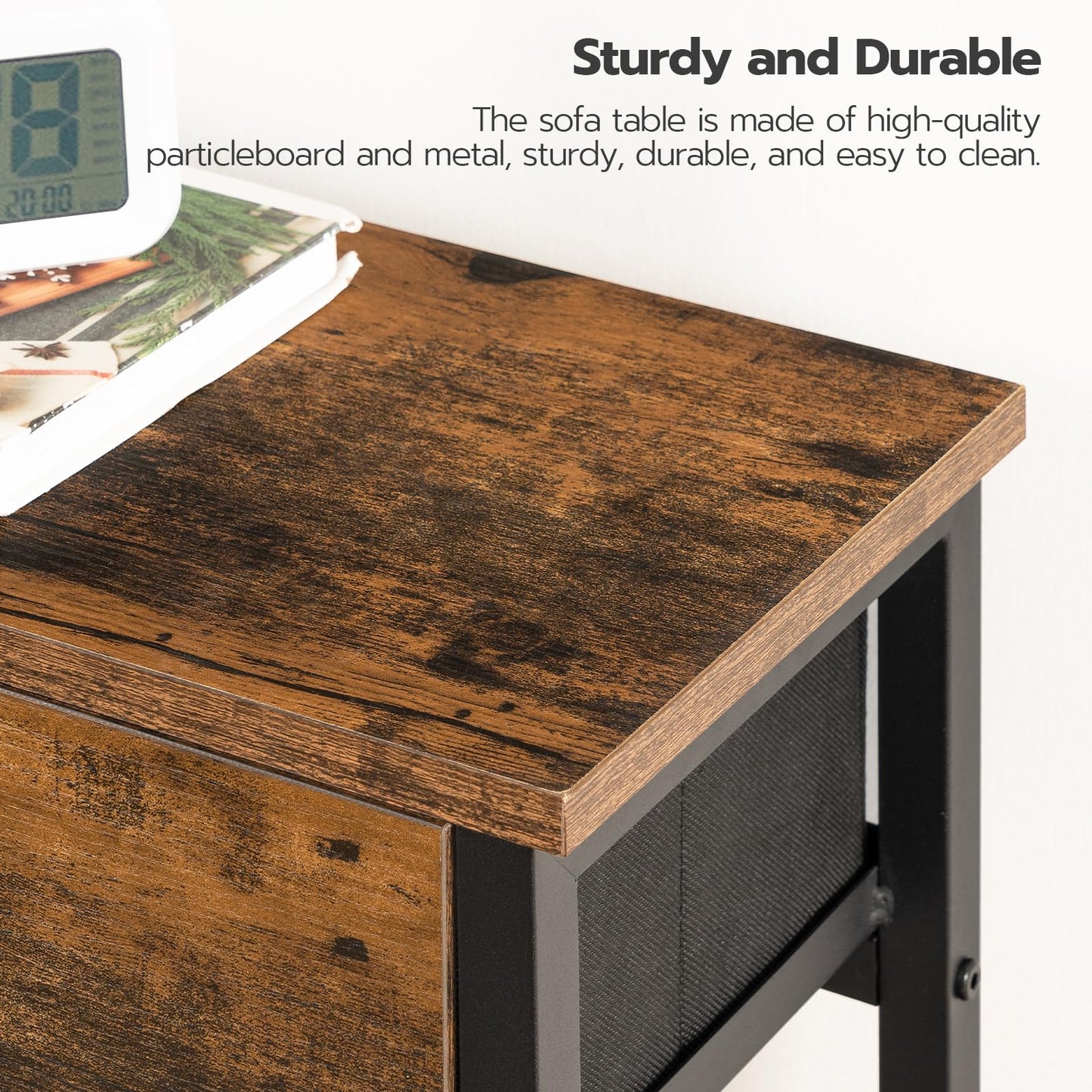 HOOBRO Retro Brown 29.5-inch Narrow Console Table with 2 Fabric Drawers