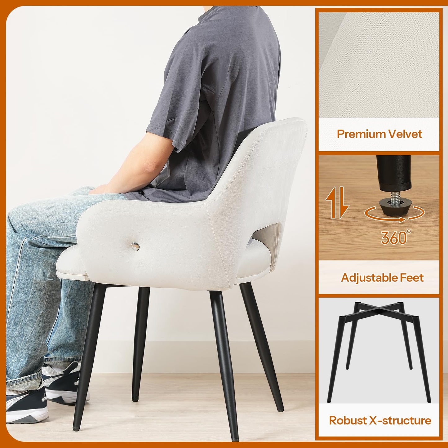 HOOBRO Beige Modern Upholstered Dining Chair with Soft Armrests / 2PICS