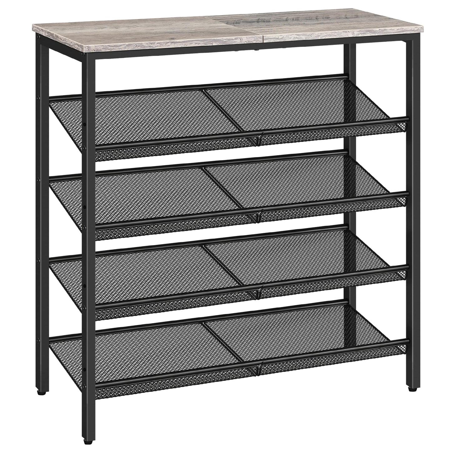 Black mesh shelf with marble top on a white background