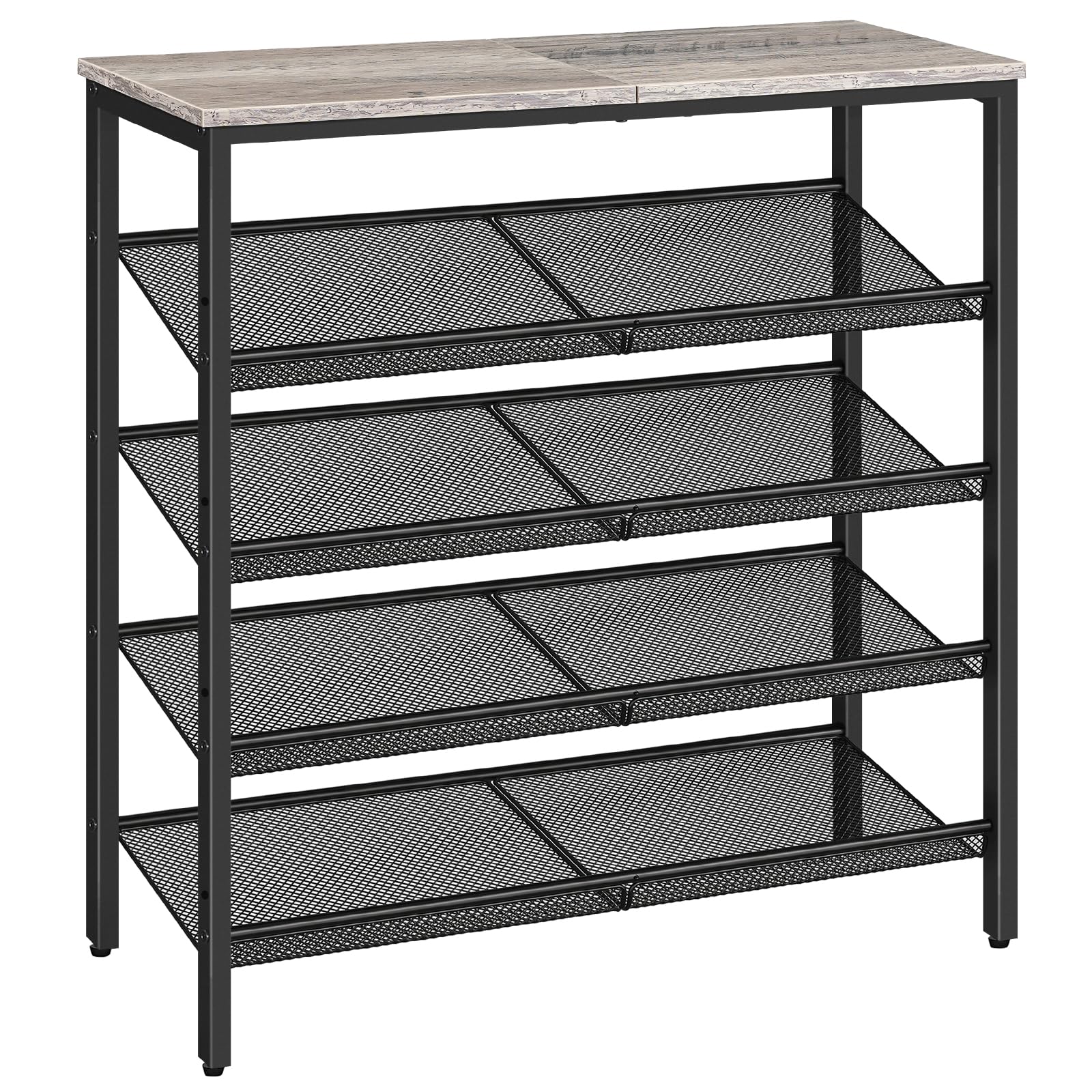 Black mesh shelf with marble top on a white background