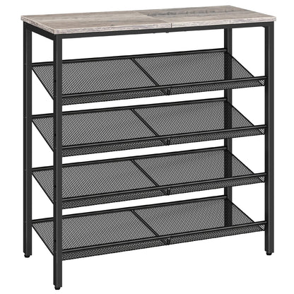 Black mesh shelf with marble top on a white background