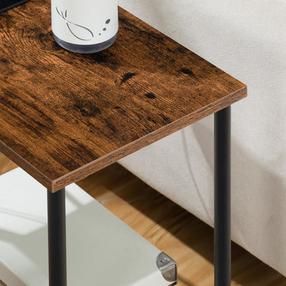 HOOBRO Retro Brown Side Table with Charging Station & USB Port & Power Outlet & Double-Layer Storage Shelf