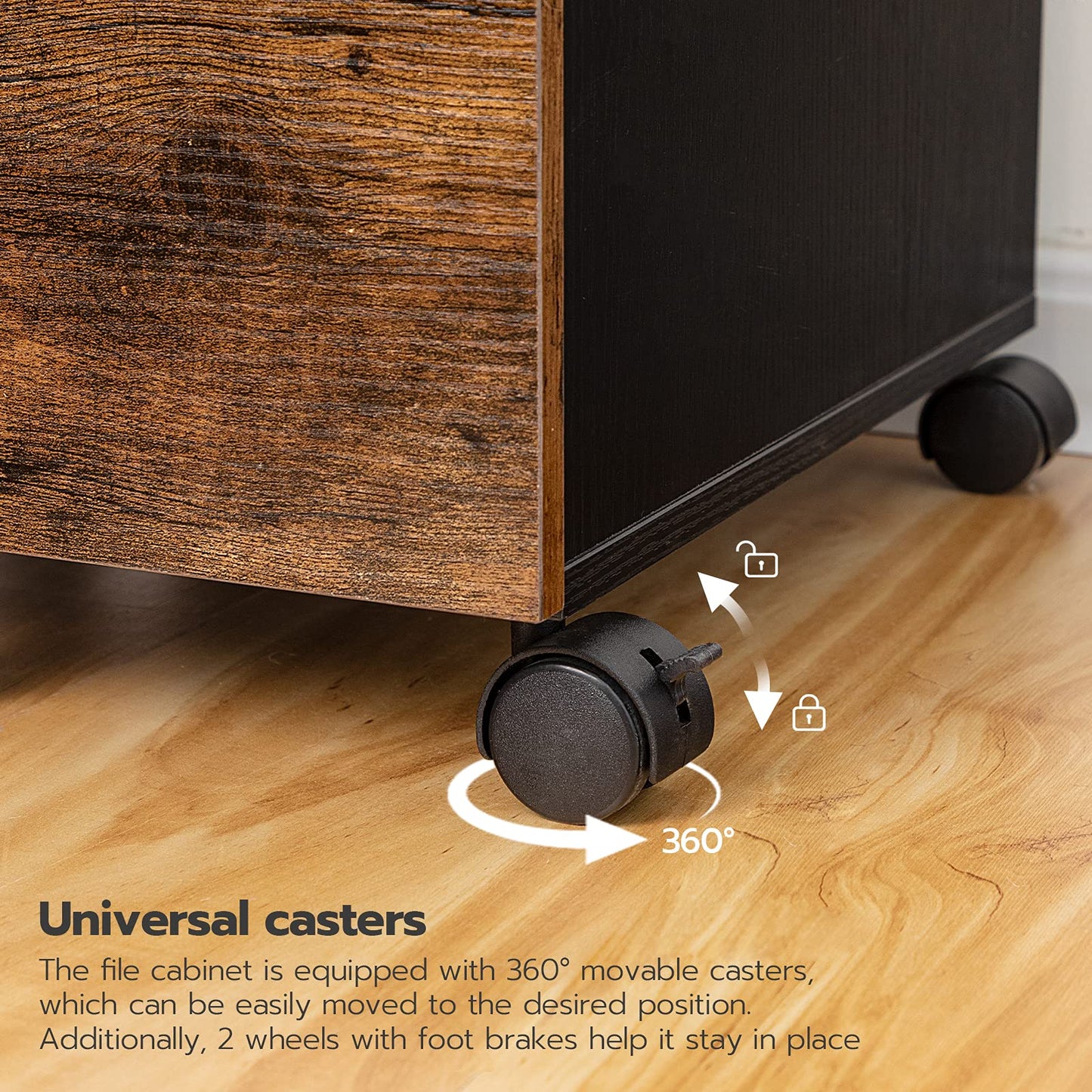 HOOBRO Wooden 3-Drawer File Cabinet for A4/Letter Size