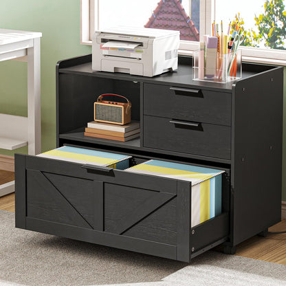 HOOBRO Wooden Lateral File Cabinet with Charging Station