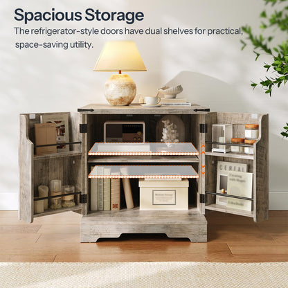 HOOBRO Farmhouse End Table & Nightstand with Charging Station for Bedroom
