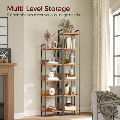 HOOBRO Bookshelf, 5-Tier Bookcase, Standing Book Shelf for Small Space, Storage Shelf Organizer, Rustic Brown and Black