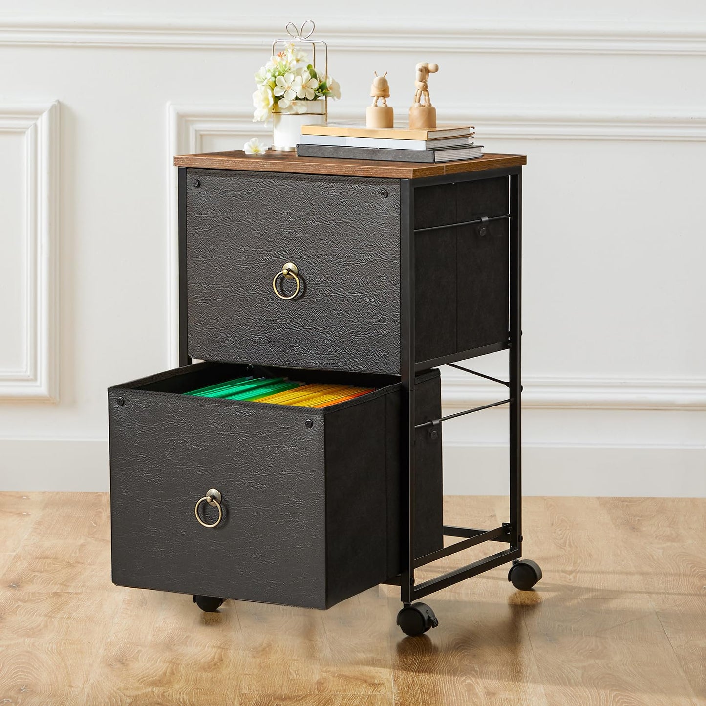 HOOBRO Double Drawer Mobile Filing Cabinet with Wheels and Printer Stand