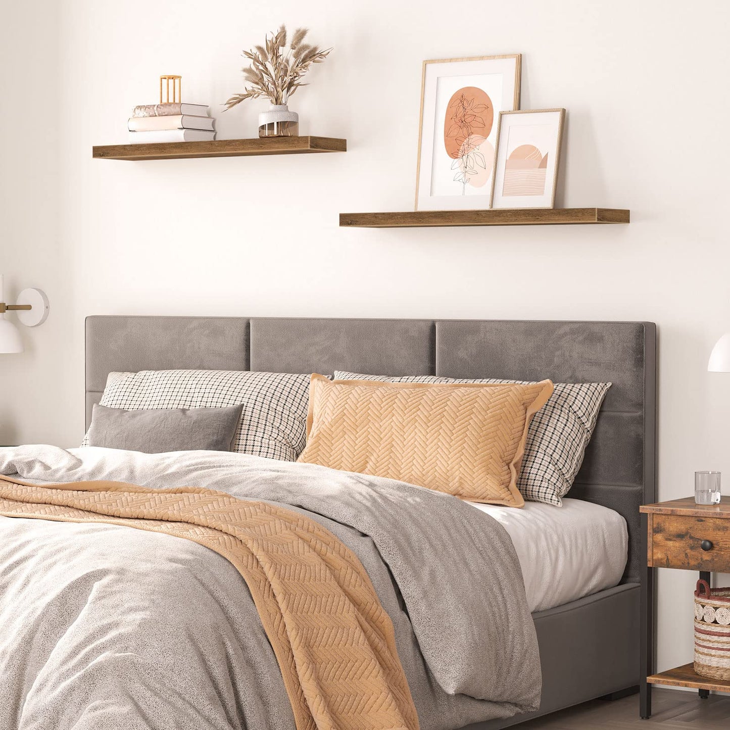 HOOBRO Retro Brown 31.5-inch Wall-Mounted Shelf Set with Concealed Bracket / 2PICS