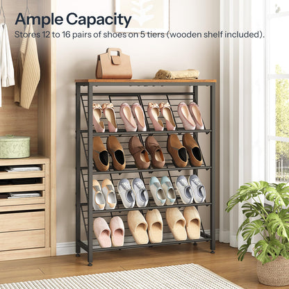 HOOBRO 5-Tier Shoe Rack Organizer Holds up to 12-16 Pairs of Shoes