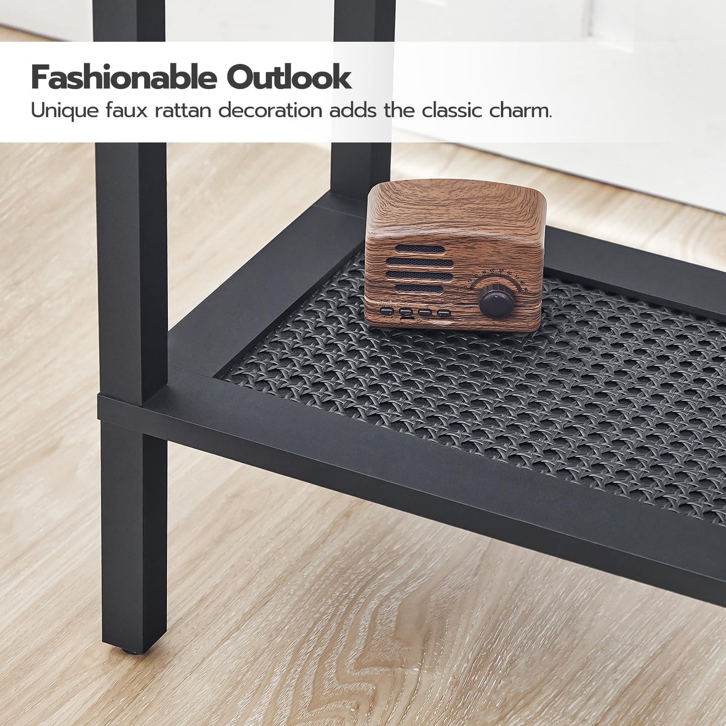 HOOBRO Retro Brown-Edged  End Table Set with Charging Station & USB Port & Power Outlet & Double-Layer Storage Shelf / 2PICS