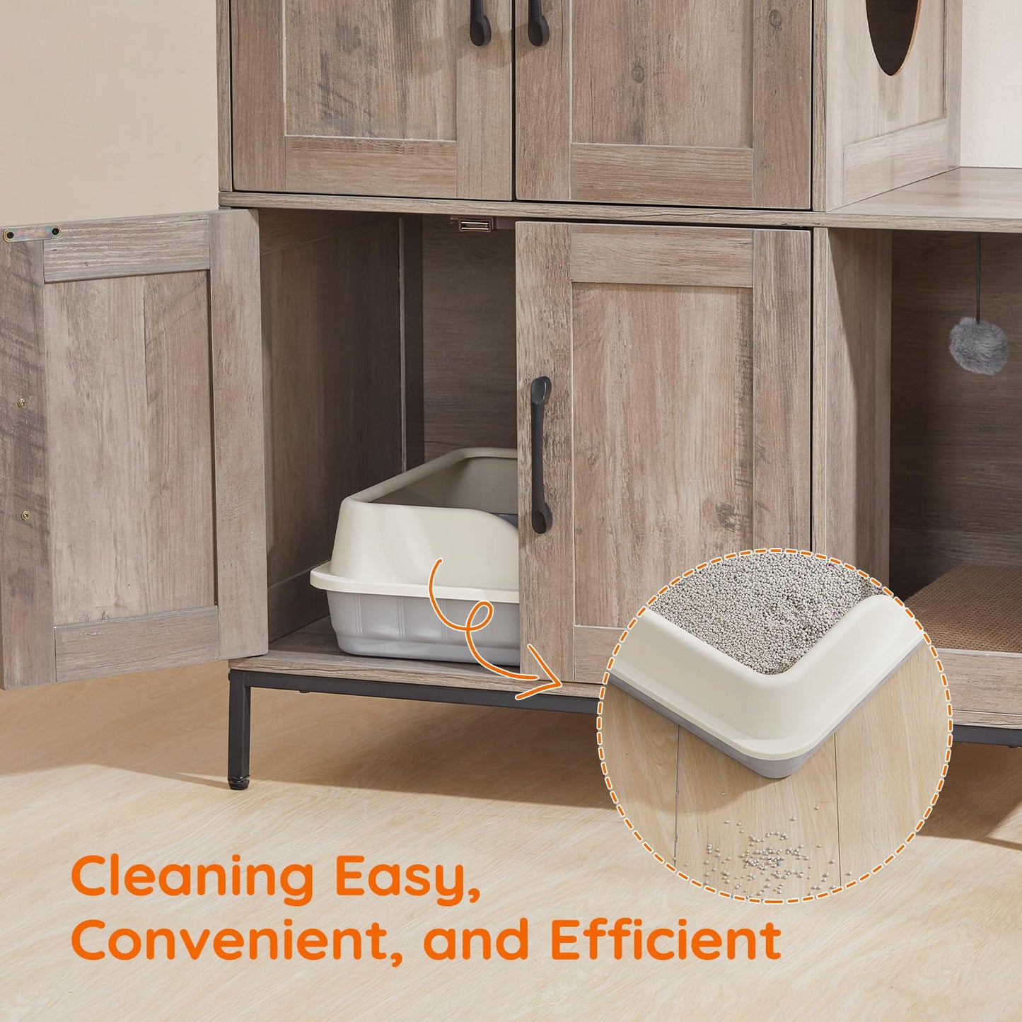 HOOBRO 2-in-1 Double-Layer Concealed Litter Box Furniture with Shelf & 2 Hanging Plush Balls & 1 Toy Bal