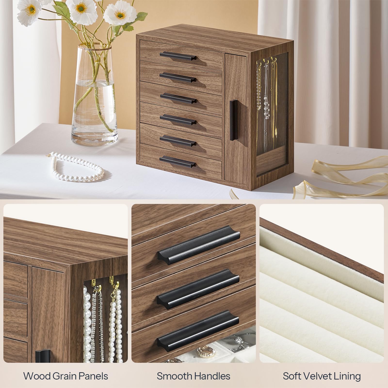 HOOBRO 6-Tier Wooden Jewelry Organizer Box