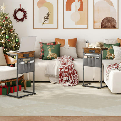 HOOBRO C Shaped End Table with Charging Station