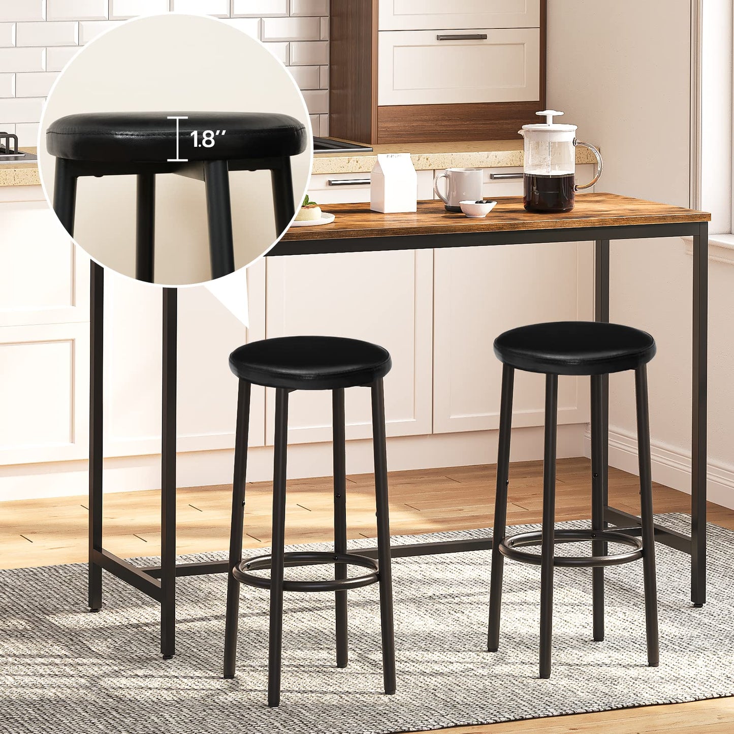 HOOBRO Black 25.6-inch PU Upholstered Bar Stool with Footrest /2PICS