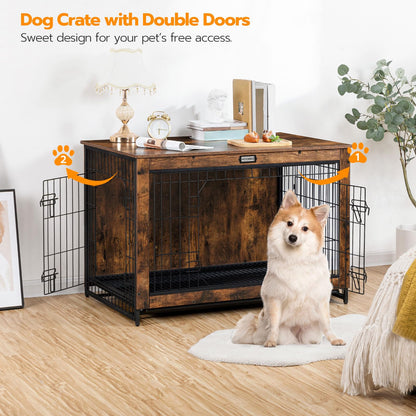 HOOBRO 38.6-inch Indoor Wooden Dog Crate Furniture with Double Doors