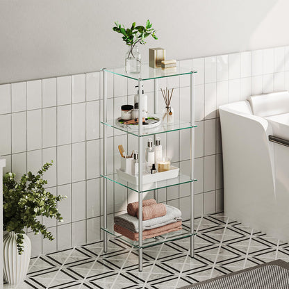 HOOBRO Silver Four-Tier Floor-Standing Glass Shelf