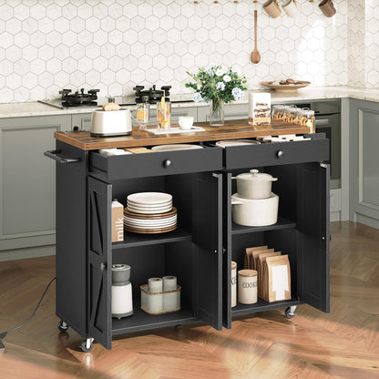 HOOBRO 43.3-inch Rolling Kitchen Island with Power Outlet