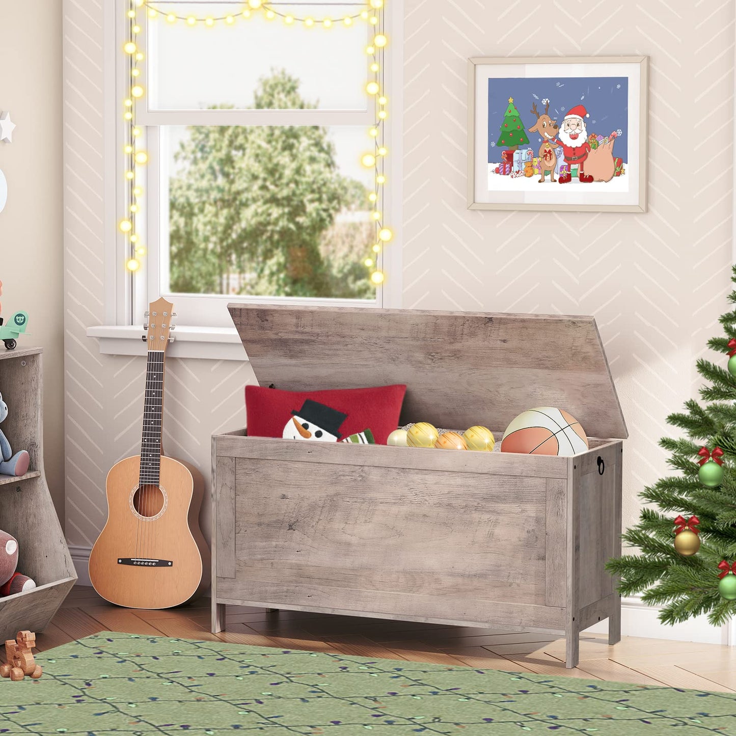 HOOBRO Greige Retro Wood Grain Locker with Safety Hinges