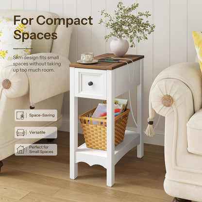 HOOBRO Farmhouse Narrow End Table with Storage Drawer, for Living Room