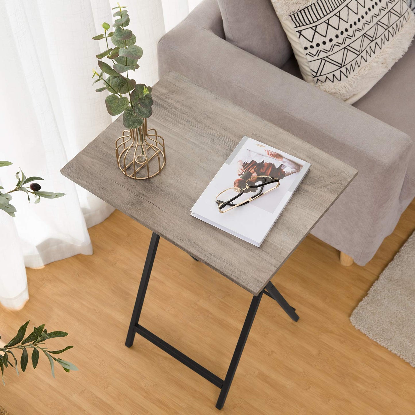 HOOBRO Greige Folding TV Tray Side Table / 2PICS