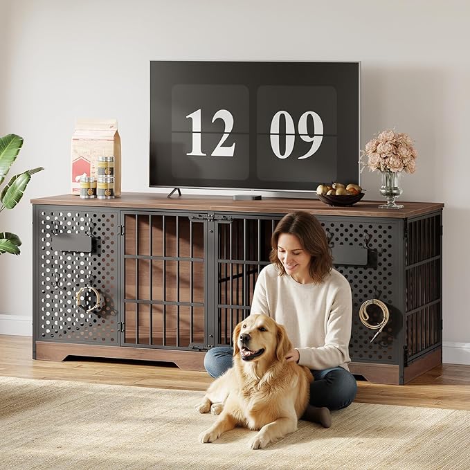 71-Inch Double Dog Crate Furniture with Divider | HOOBRO – HOOBRO US