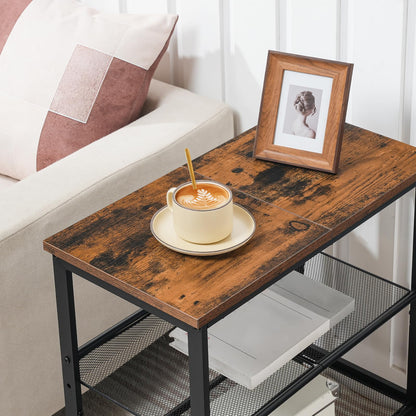 HOOBRO End Table, 3-Tier Narrow Side Table, Nightstand with 2 Flat or Slant Adjustable Shelves for Small Spaces, Hallway, Living Room, Bedroom, Sturdy, Easy Assembly, Rustic Brown and Black BF23BZ01G1