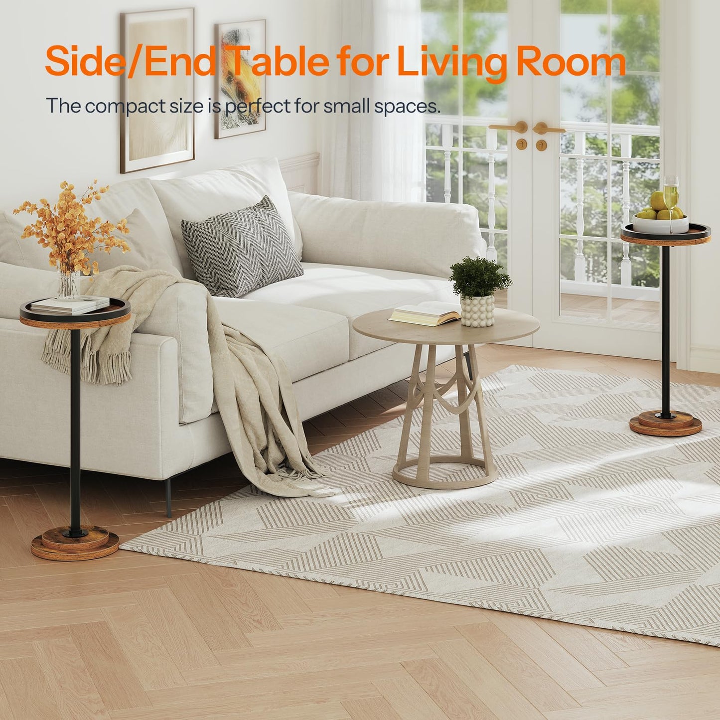 HOOBRO Retro Brown Small Round Coffee Side Table