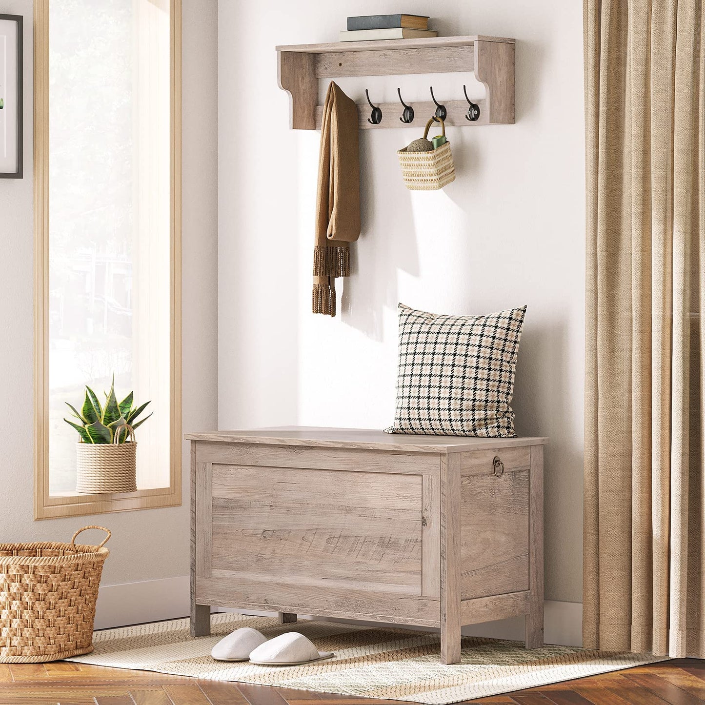 HOOBRO Greige Vintage Wood Grain Storage Cabinet with Safety Hinges