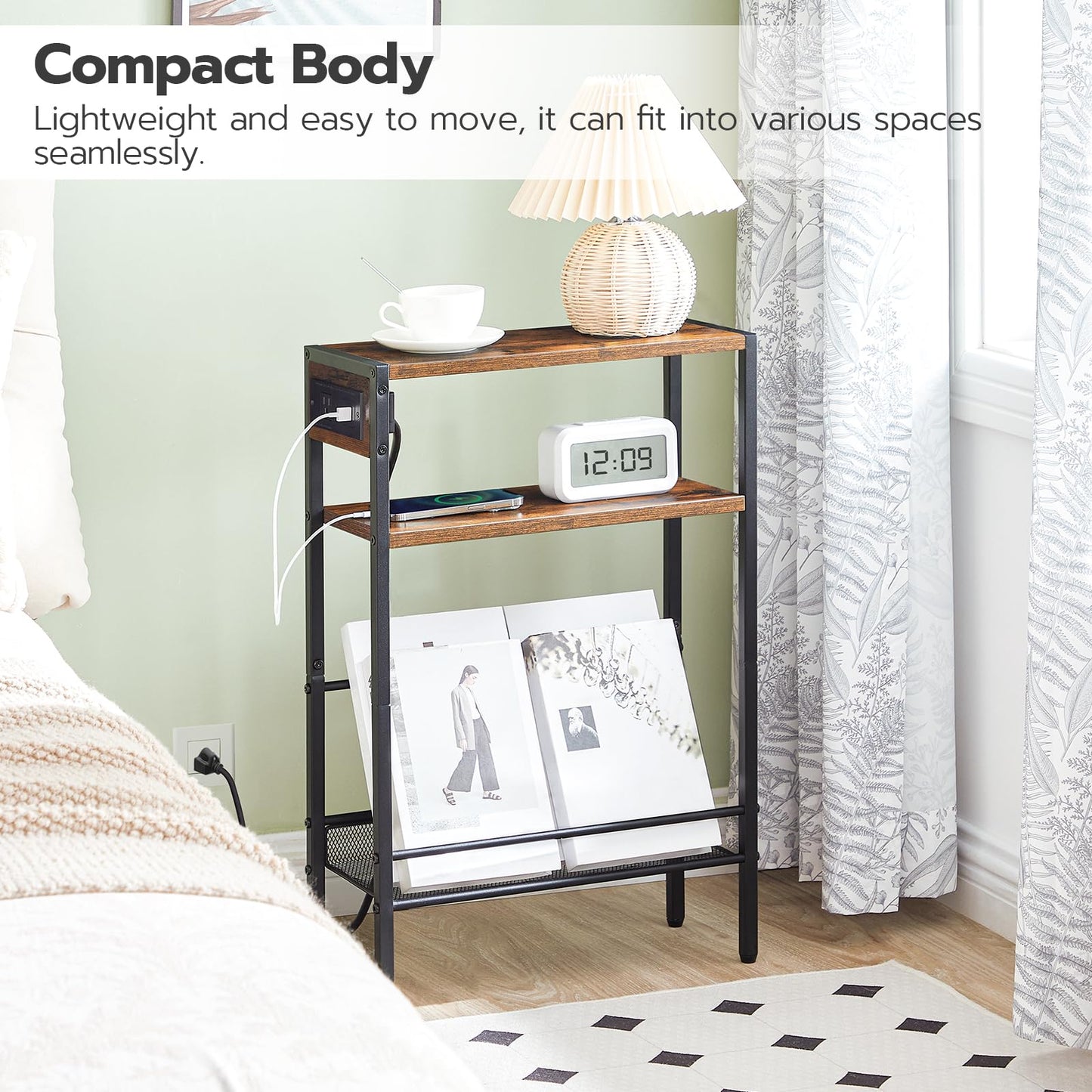 HOOBRO Narrow Side Tables with Charging Station / 2PICS