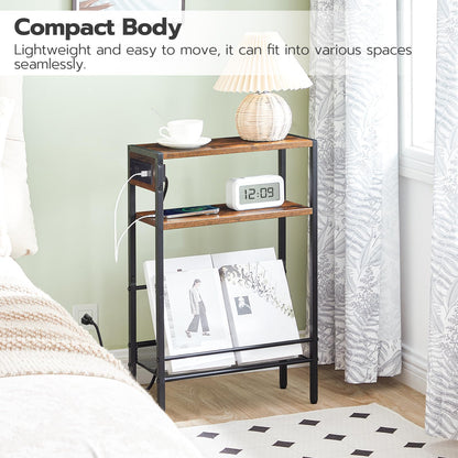 HOOBRO Small Narrow Side Table with Charging Station Set of 2, Skinny End Table for Small Spaces, Slim Nightstand with USB Ports Outlet, Sofa Beside Table with Storage Shelf BF102UBZP201