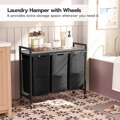 HOOBRO 3 × 11.5 Gal (43.4L) 3 Section Laundry Sorter with Wheels
